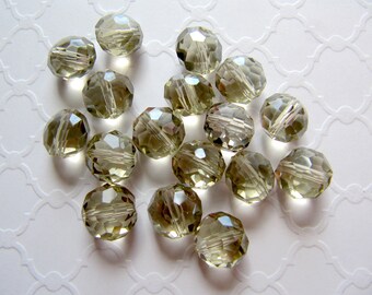 Champagne Glass Puffed Coin Beads, 10mm, Lot of 16, Destash, Beige, Faceted, Sparkly, Crystal, Jewelry Making, Craft, DIY