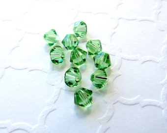 Swarovski 5328 4mm Peridot Crystal Bicone, Light Green, Lot of 15, Faceted, Bead, Small, St. Patrick’s Day, Spring, Jewelry Making, Destash