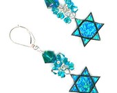 Created opal teal blue Magen David earrings