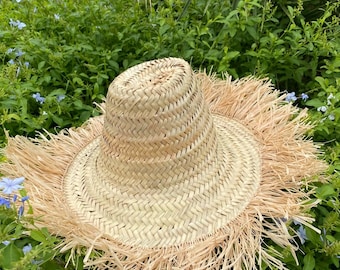 Handmade Straw Cowboy Hat: Rustic Bohemian Sun Hat with Fringe