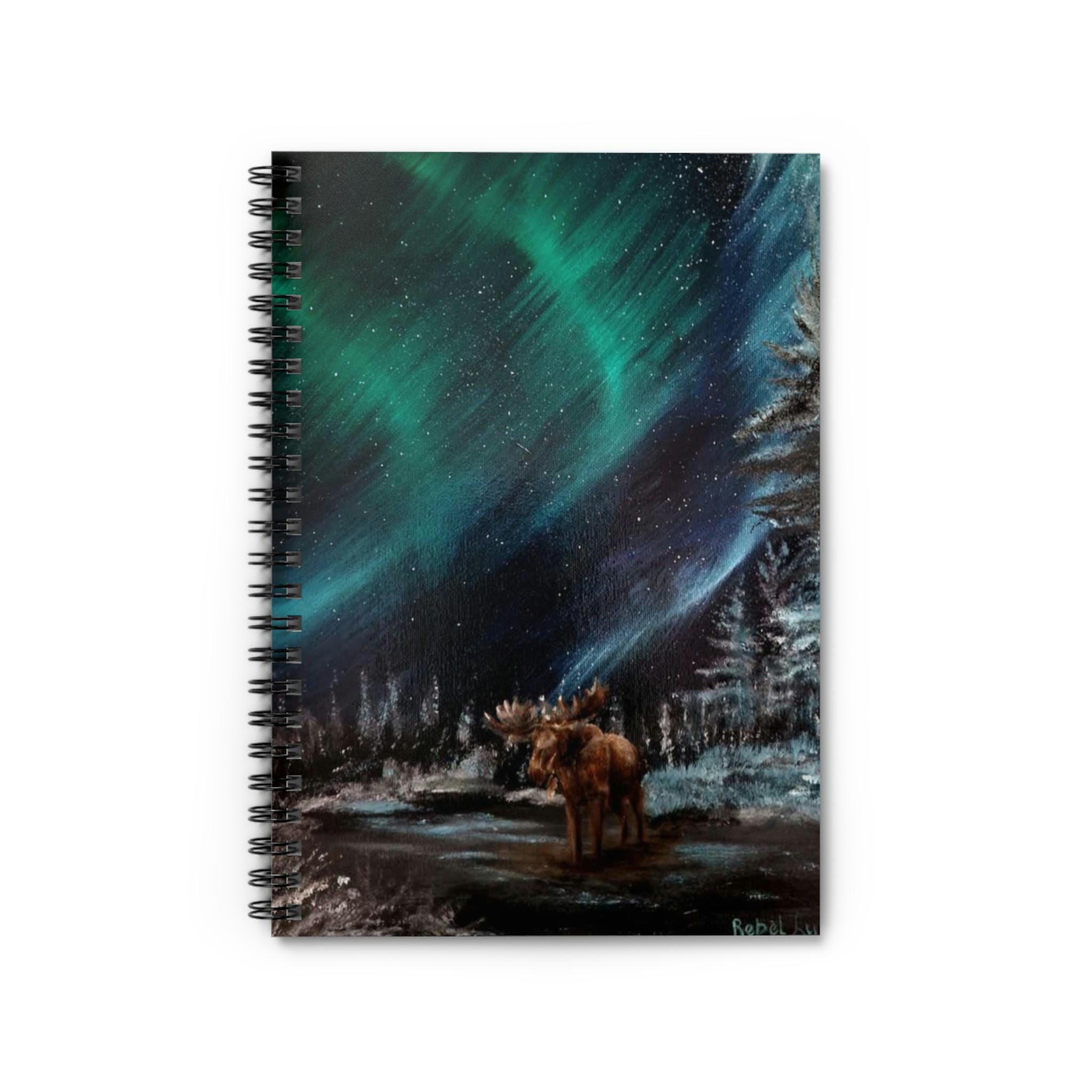 Majestic Moose and Northern Lights / Aurora Borialis Spiral Notebook - Ruled Line, Gift, Journal, Writing, Notebook, Wildlife