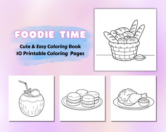 Foodie Time: Cute and Easy Coloring pages| coloring pages for relaxation| coloring pages for kids and adults| printable coloring pages|