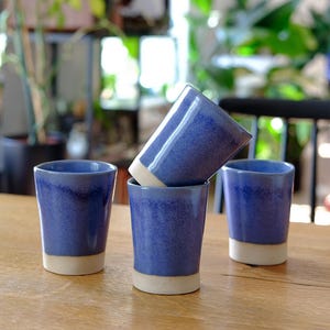 Handmade Blue Ceramic Cups – Modern Stoneware Tumbler Set, Minimalist Pottery Drinkware, Unique Gift for Tea & Coffee Lovers