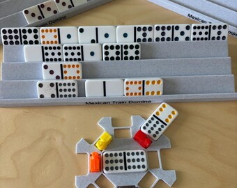 Stackable Domino Holder for Mexican Train | 4 Row Domino Rack | 3D Printed Domino Organizer | Tile Holder Stand | Game Night Accessory