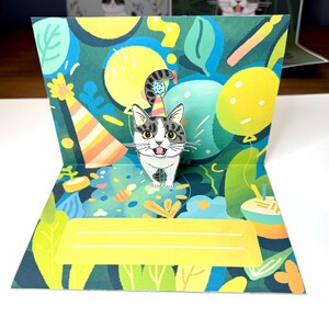 Carte d'anniversaire chat pop-up pour les amoureux des chats, carte drôle de chat 3D, miaou, carte pop-up animal faite main, cadeau d'anniversaire félin, fantaisiste
