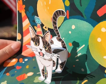 Carte Pop-up Kitty En Tricot, Carte De Voeux D'anniversaire Chat 3D - France