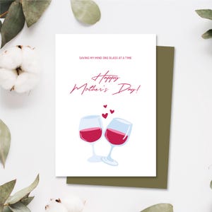 Carte drôle de fête des mères | Carte de maman d'amateurs de vin | Carte A5 imprimable | Téléchargement instantané | Bravo à maman | Option de carte électronique incluse