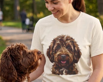 Brown Labradoodle Dog Portrait T-Shirt | Painterly Pet Face Tee