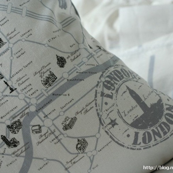 London Map Illustrated Grey Tone Linen Pillow Case(Cover, Slip)