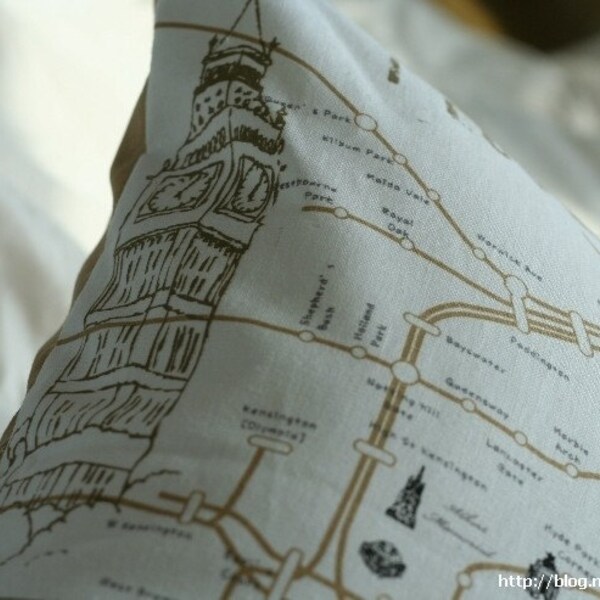 London Map Illustrated Brown Tone Linen Pillow Case(Cover, Slip)