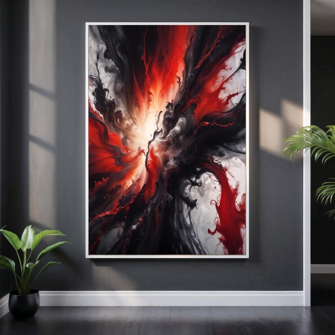Black and Red Abstract Fluid Painting Wall Art, Printable Digital ...