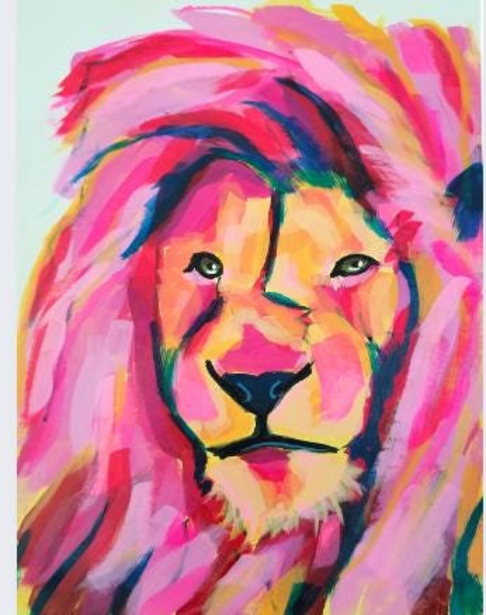 The Pink Lion: Original Painting on Paper - Etsy