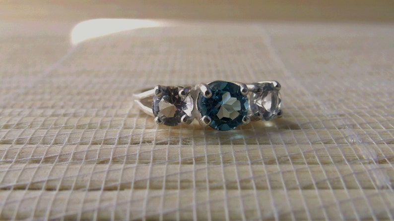 London Blue White Topaz Three Stone Ring Sterling Silver Made To Order