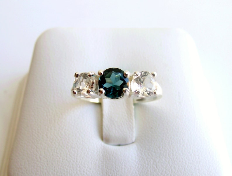 London Blue White Topaz Three Stone Ring Sterling Silver Made To Order