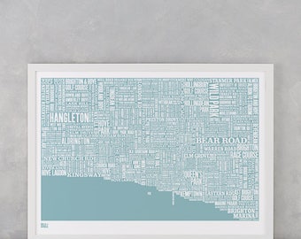 Brighton, Brighton Type Map, Brighton Word Map, Brighton Font Map, Brighton Text Map, Brighton Gift, Brighton Artwork, Brighton Screen Print