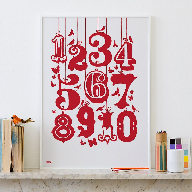 Count Numbers Screen Print, Numbers Wall Poster, Children's Wall Poster, Illustrated Wall Poster, Numbers Screen Print, Child's Screen Print image 2