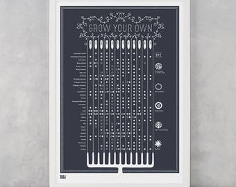 Grow Your Own Seasonal Planting Calendar Screen Print, Calendar Wall Poster, Gardening Wall Art, Nature Wall Print, Seasonal Wall Art Print