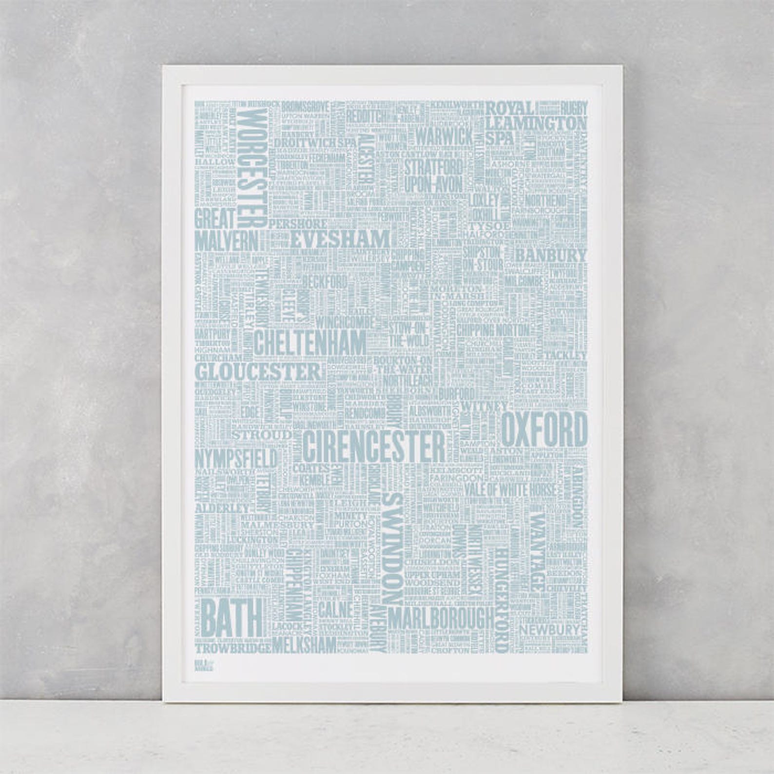 Cotswolds and Beyond Type Map Screen Print Cotswolds Word Etsy