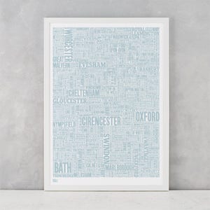 Cotswolds and Beyond Type Map Screen Print, Cotswolds Word Map, Cotswolds Font Map, Cotswolds Artwork, Cotswolds Wall Poster, Typography Art image 1