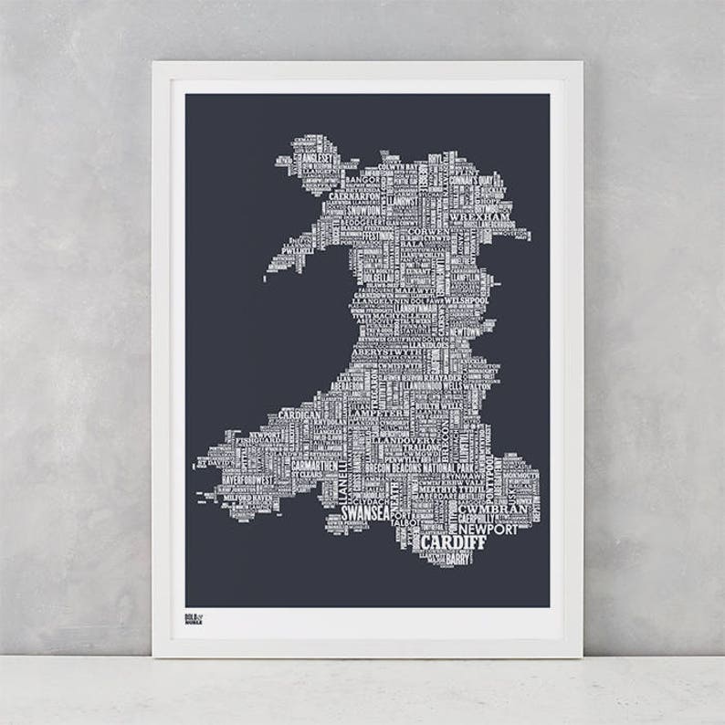 Wales Type Map, Wales Word Map, Wales Text Map, Wales Wall Poster, Wales Art Print, Wales Map, Wales Typographic Map, Wales Artwork image 1