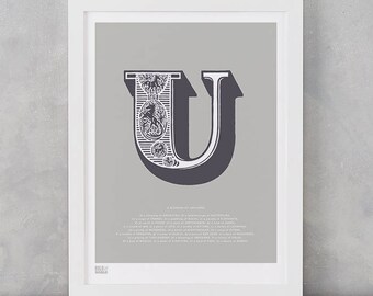 Illustrated Letter V, Illustrated Letters, Illustrated Alphabet, Letter V, Alphabet Art Print, Letter V Art Print, V, Alphabet Wall Art