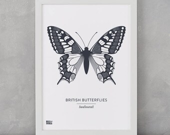 Butterfly Print, British Butterflies, Swallowtail Screen Print, Nature Wall Art, Butterfly Art, Butterfly Decor, Butterfly Gifts