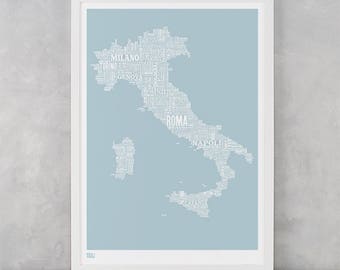 Italy Type Map Screen Print, Italy Word Map, Italy Text Map, Italy Font Map, Italy Artwork, Italy Wall Poster, Italy Wall Art, Italy Map