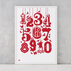 Count Numbers Screen Print, Numbers Wall Poster, Children's Wall Poster, Illustrated Wall Poster, Numbers Screen Print, Child's Screen Print image 1