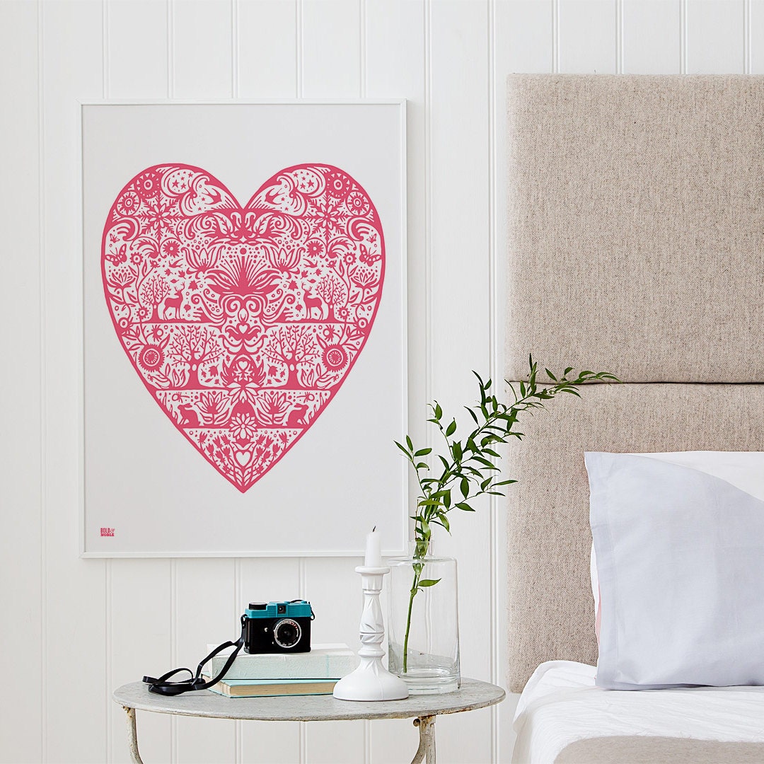 My Heart Screen Print Pink Heart Wall Decor Heart Wall Etsy