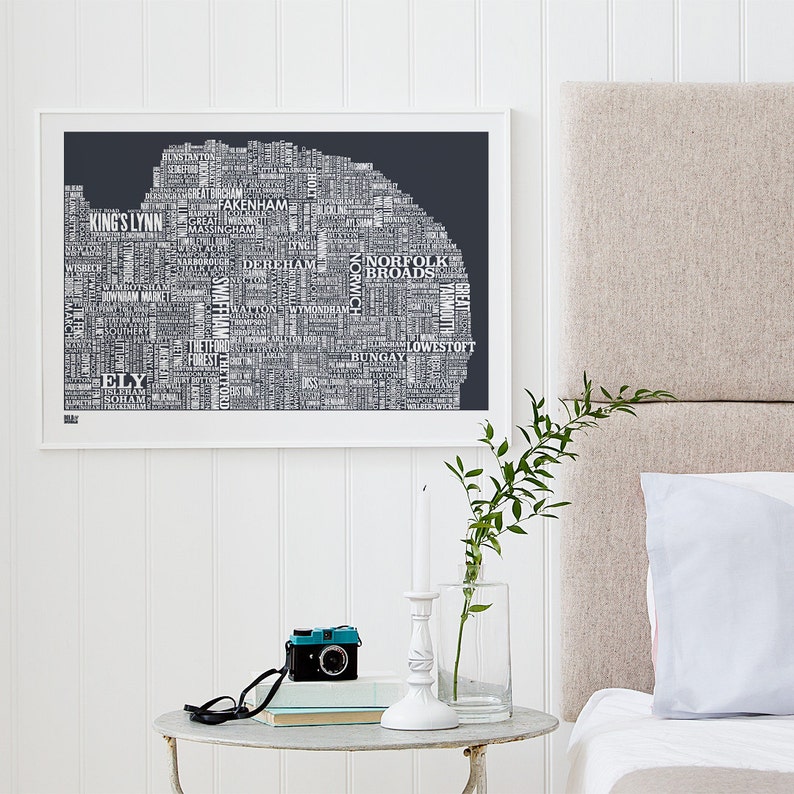 Norfolk Type Map Screen Print Norfolk Word Map Norfolk Etsy