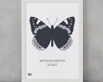 Farfalla stampa, farfalle britanniche, ammiraglio rosso schermo stampa, natura Wall Art, farfalla parete arte, farfalla Decor, farfalla regali