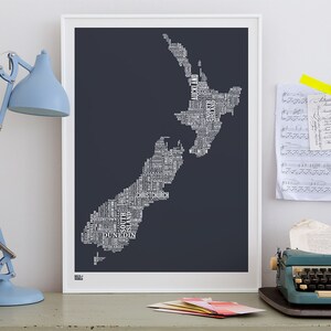 New Zealand Type Map Screen Print, New Zealand Word Map, New Zealand Artwork, New Zealand Wall Poster, New Zealand Wall Print, New Zealand image 2