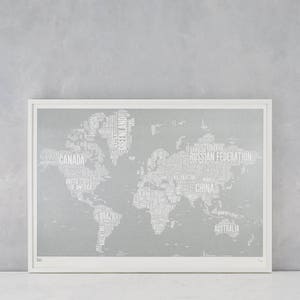 World Type Map Screen Print, World Type Map, World Word Map, World Wall Art, World Wall Poster, World Map, Gold World Map image 1