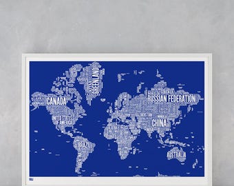 World Type Map, World Word Map, World Font Map, World Artwork, World Wall Poster, World Map, World Typographic Wall Poster, World Art Print
