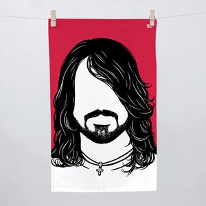 Dave Grohl Tea Towel, Dave Grohl Towel, Dave Grohl Kitchen Towel, Dave Grohl Merchandise, Red Tea Towel, Red Dishcloth image 1