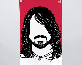 Torchon Dave Grohl, Serviette Dave Grohl, Serviette de cuisine Dave Grohl, Marchandise Dave Grohl, Torchon rouge, Torchon rouge