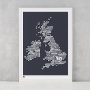 UK Map Print, UK Type Map Screen Print, British Isles Font Map, British Isles Word Map, British Isles Artwork, British Isles Art