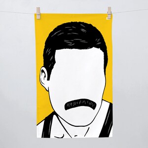 Freddie Mercury Tea Towel, Freddie Mercury Towel, Freddie Mercury Dishcloth, Freddie Mercury, Yellow Towel, Yellow Tea Towel, Rock Icon image 1