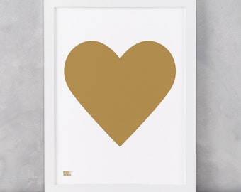 Love Heart Print, Gold on White Card, Love Print, Heart Print, Artwork, Screen Print, Wall Decor