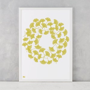 Ginkgo Screen Print, Leaves Screen Print, Leaves Wall Art, Nature Wall Print, Nature Wall Decor, Circular Leaves Wall Art, Ginkgo Artwork