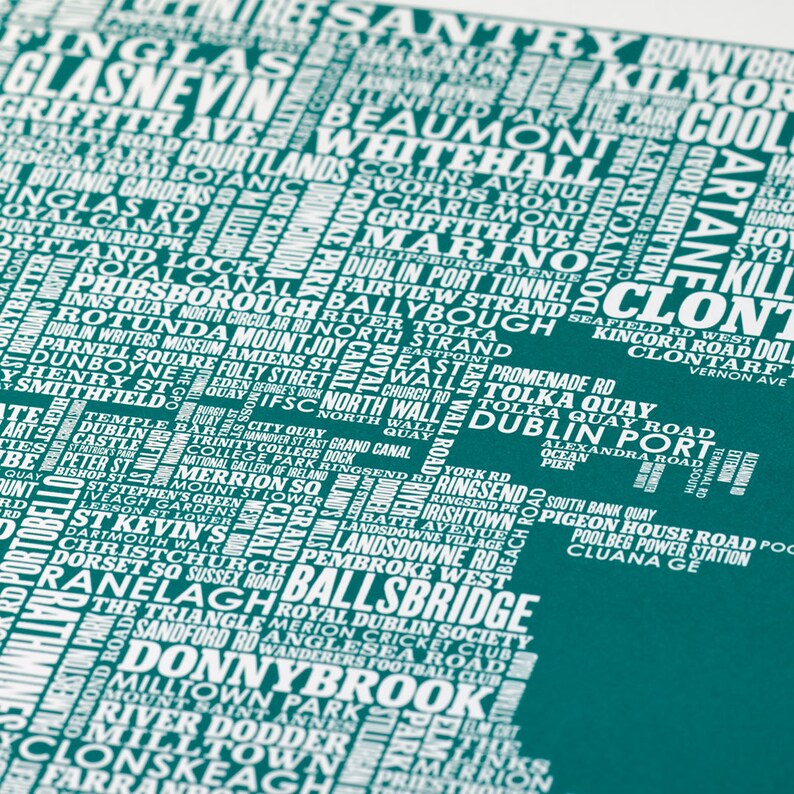 Dublin, Dublin Type Map Screen Print, Dublin Font Map, Dublin Artwork, Dublin Screenprint, Dublin Word Map, Dublin Text Map, Dublin Art Gift image 3