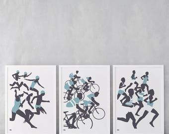 Triathlon 'Swimmers, Cyclists, Runners' Set of 3, Home Gifts, Athletes Wall Art, Sport Lovers