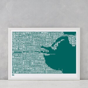 Dublin, Dublin Type Map Screen Print, Dublin Font Map, Dublin Artwork, Dublin Screenprint, Dublin Word Map, Dublin Text Map, Dublin Art Gift image 1