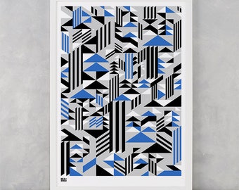 Geometric Screen Print, Higher Screen Print, Geometric Wall Art, Geometric Wall Poster, Blue Geometric Pattern