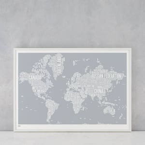 World Map Wall Art, World Map Poster, World Map Print, World Typographic Wall Poster, World Art Print image 1