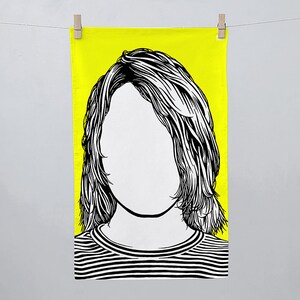 Kurt Cobain Tea Towel, Nirvana Towel, Kurt Cobain Kitchen Towel, Kurt Cobain Merchandise, Yellow Tea Towel, Yellow Dishcloth