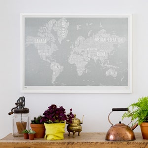 World Type Map Screen Print, World Type Map, World Word Map, World Wall Art, World Wall Poster, World Map, Gold World Map image 2