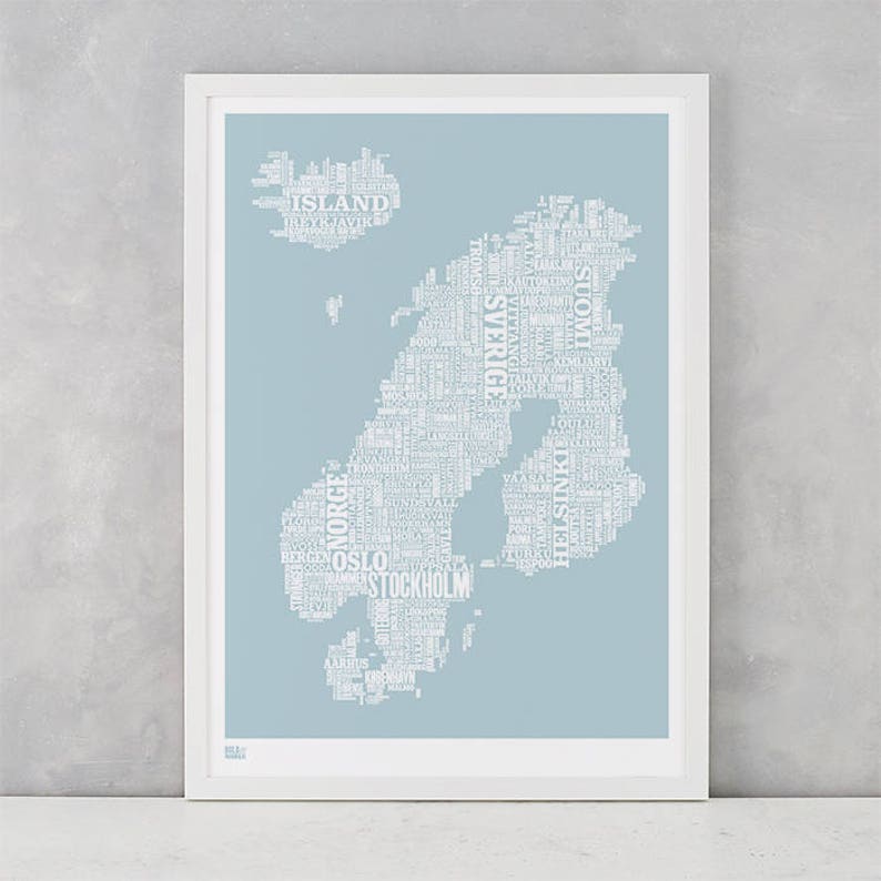 Nordic Europe Type Map Screen Print, Nordic Europe Font Map, Nordic Europe Wall Art, Nordic Europe Wall Poster, Nordic Europe Word Map image 1