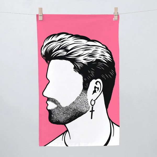 George Michael Tea Towel, George Michael Towel, George Michael Kitchen Towel, George Michael Merchandise, Pink Tea Towel, Pink Dishcloth