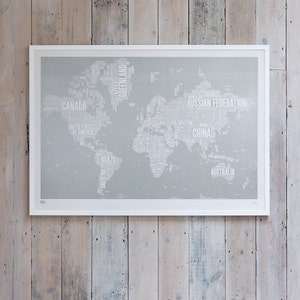 World Type Map Screen Print, World Type Map, World Word Map, World Wall Art, World Wall Poster, World Map, Gold World Map image 3